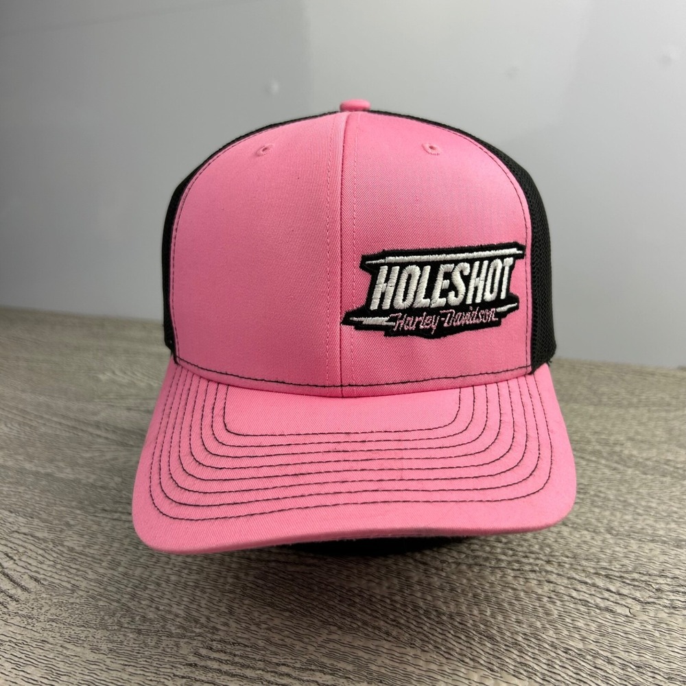 Harley Davidson Hole Shot Trucker Hat Cap Snap Back Adjustable Pink Black Adult
